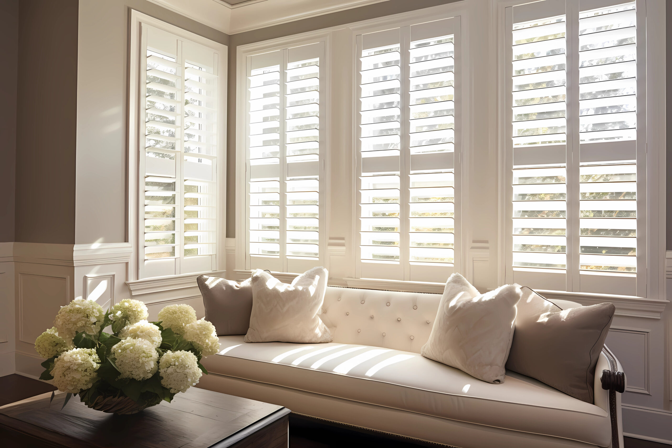 plantation shutters in a sitting room