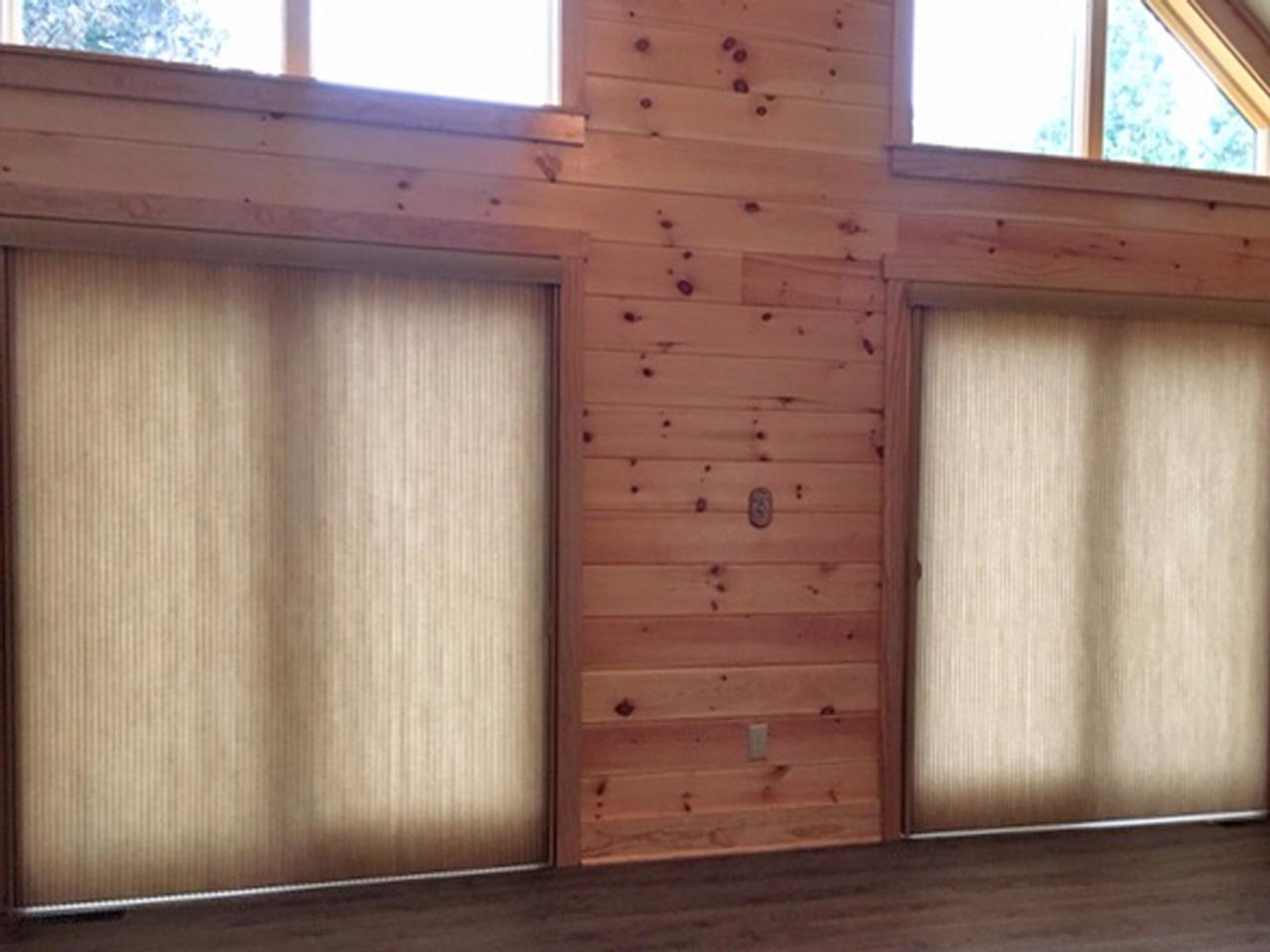 Woven wood shades on sliding glass doors