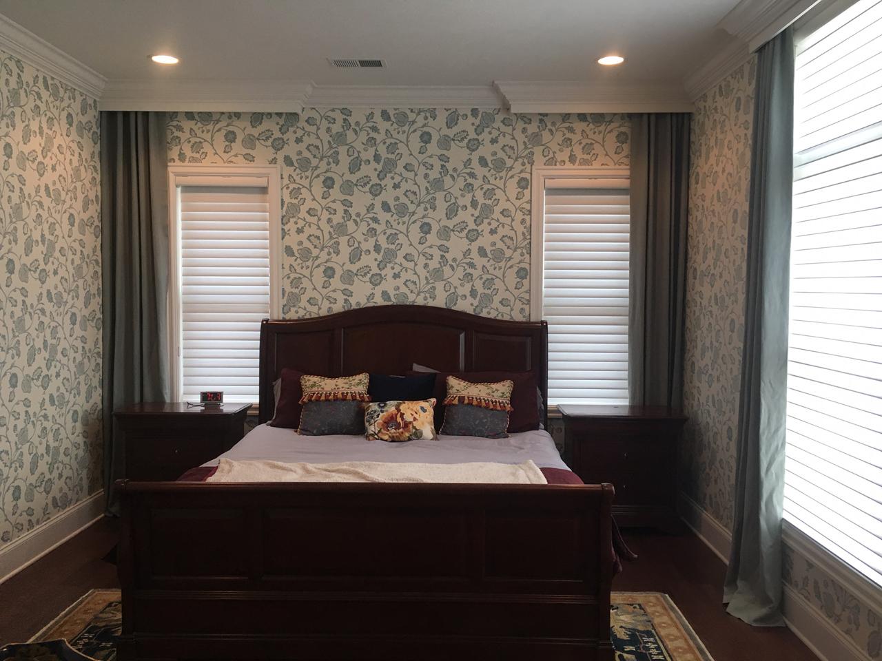 Cellular shades in a bedroom