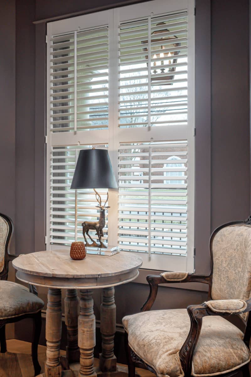 home office with hardwood plantation shutters