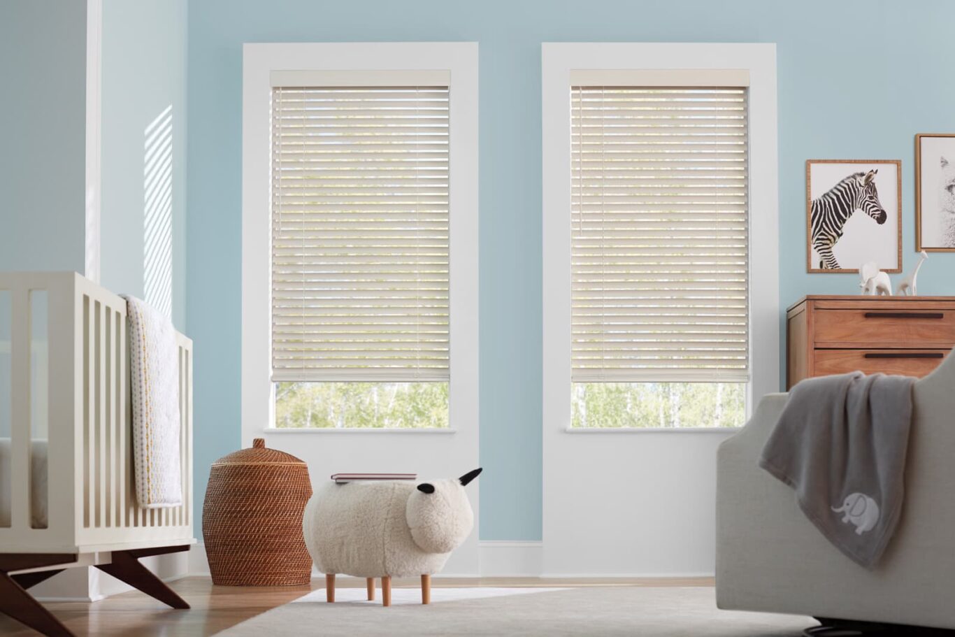 nursery windows with wood blinds