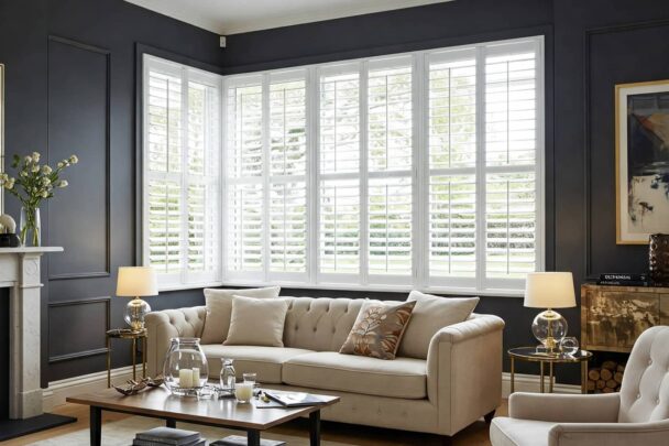 custom plantation shutters in a traditional living room