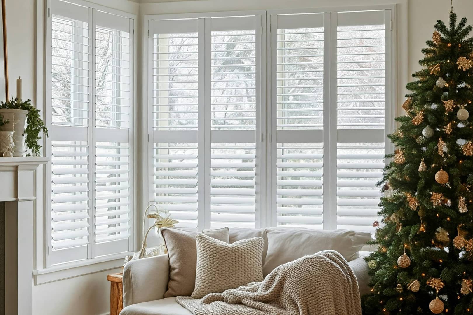 shutters insulating windows on cold winter day